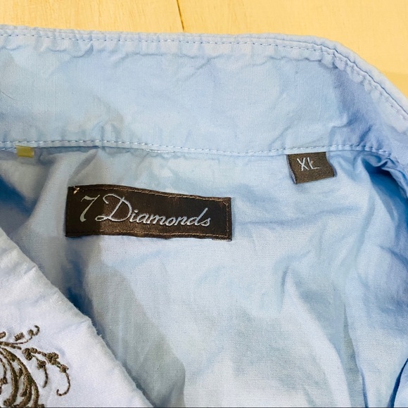 Men’s 7 Diamonds Blue Button down L/S Shirt SZ XL - Picture 3 of 4